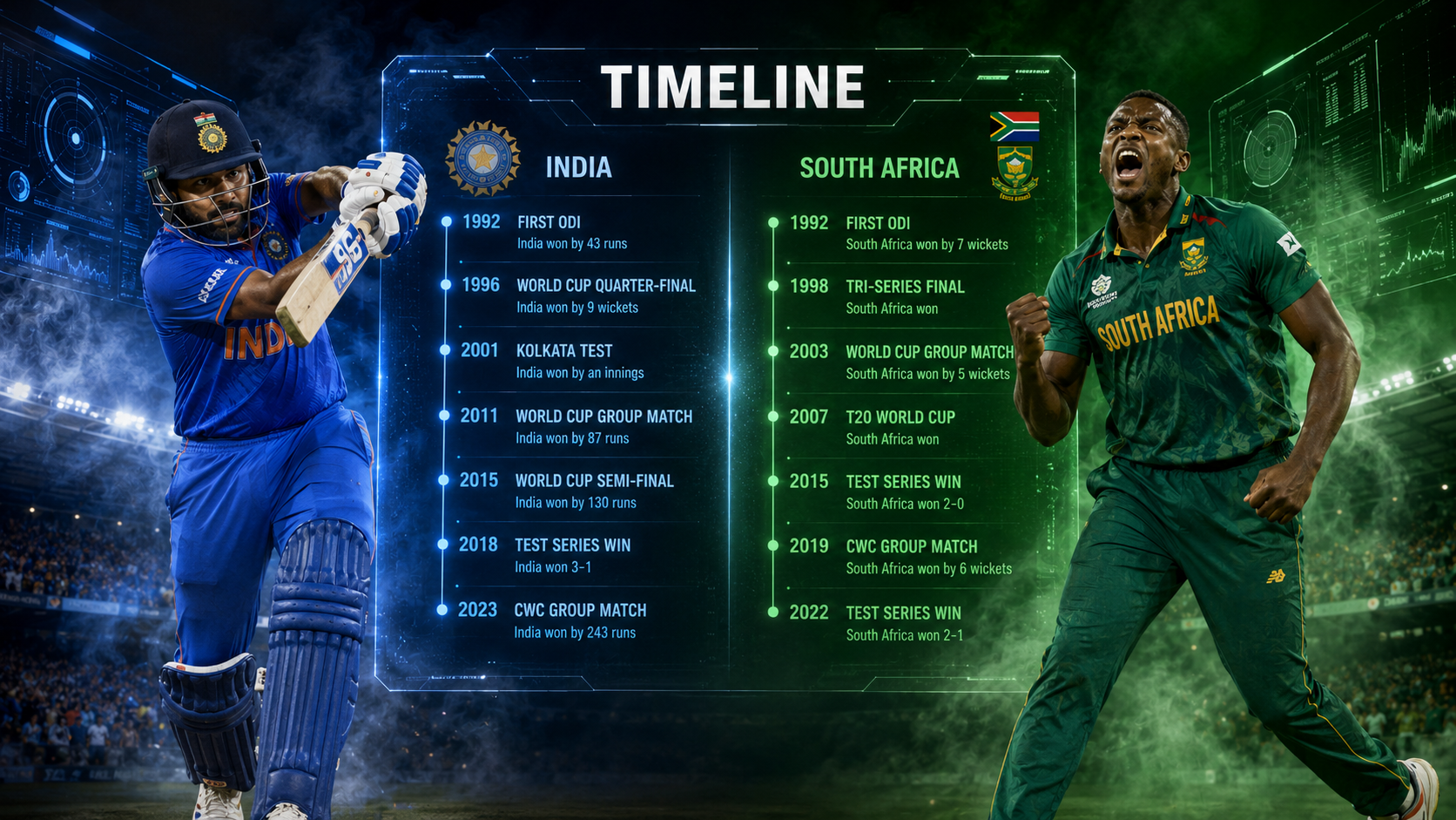 India National Cricket Team Vs South Africa National Cricket Team Timeline