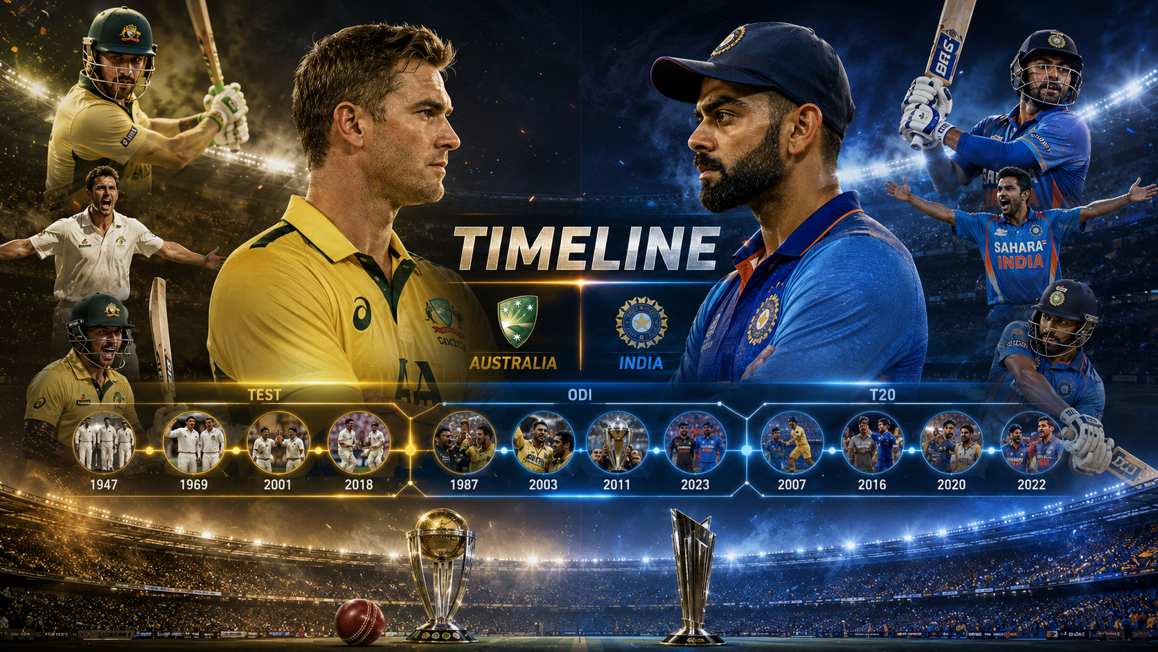 Australian Men’s Cricket Team Vs India National Cricket Team Timeline